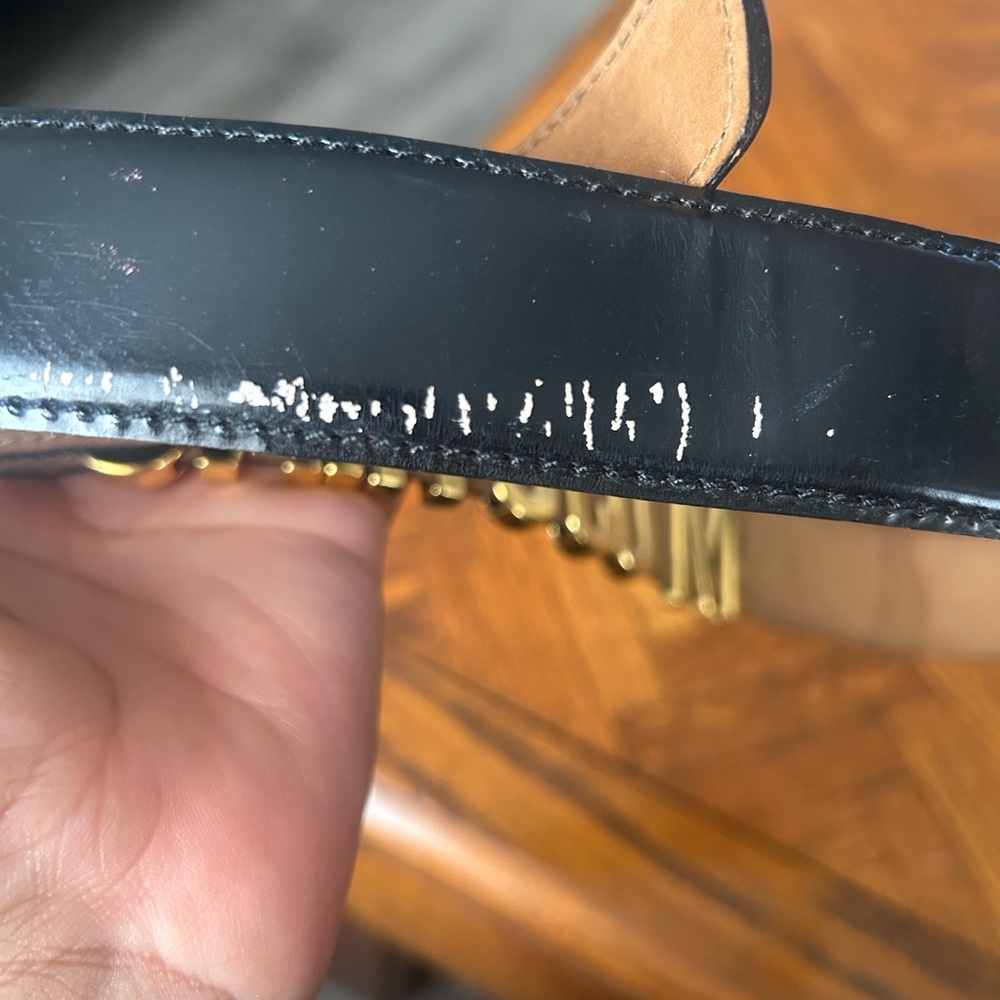 Moschino Black Leather Belt with Gold Letters - Picture 6 of 16
